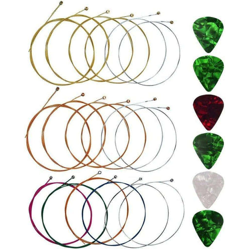 Acoustic Guitar Strings with 6 Picks, 3 Sets of 6 Acoustic Guitar Strings - SJMUSICGROUP