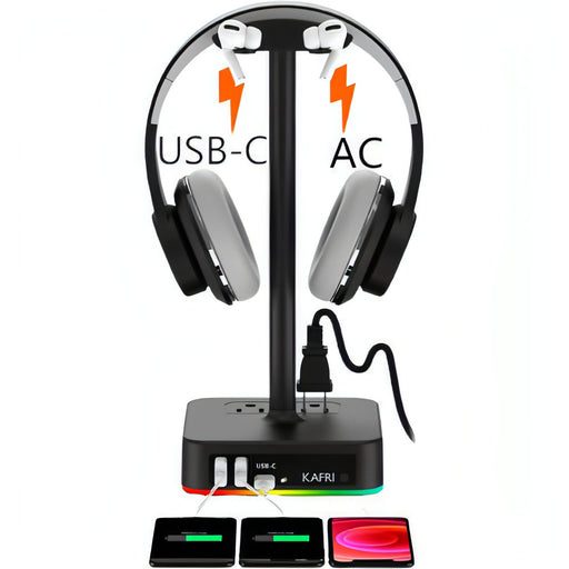 RGB Headphone Stand with USB A&C Charger Desk Gaming Headset 