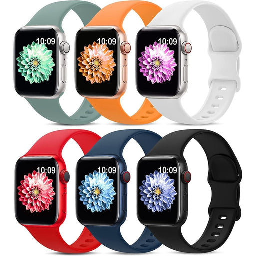 6 Pack Sport Bands Compatible  with all Apple Watches Series (Unisex) Women/Men - Band sizes 38Mm 40Mm 41Mm 42Mm 44Mm 45Mm 49Mm - Soft Silicone Waterproof Strap Compatible