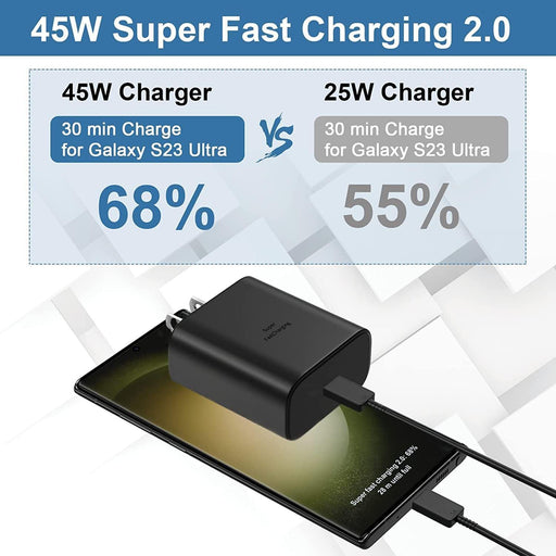 45W Samsung Charger USB-C Super Fast Charging Type C Android Phone Charger with 6.6FT Cable Cord for Samsung Galaxy S23 Ultra/S23/S23+/S22/S22 Ultra/S22+/Note 10/20/S20/S21, Galaxy Tab S7/S8, 2Pack