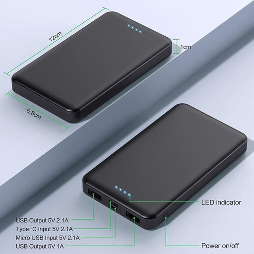Portable Charger Power Bank 10000Mah【2 Pack】 Ultra Slim Design Portable Phone Charger with USB C Input & 2 Output Backup Charging External Battery Pack for Smart Phone, Android Phone,Tablet Etc - SJMUSICGROUP
